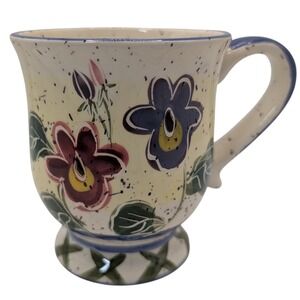 Enesco Julie Ueland Floral‎ Mug Footed Hand Painted Blue Green Four Inch 1999